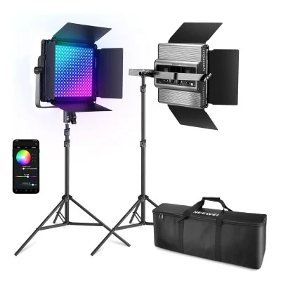 neewer 2&times;rgb1200 app led light 60w v4+2&times;200cm light stand+bag(eu) - Black